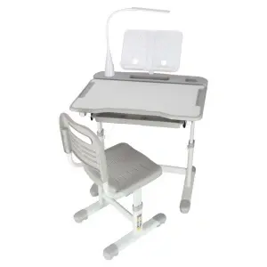 Birou de scoala cu scaun, inaltime ajustabila, Alb/Gri - Img 2