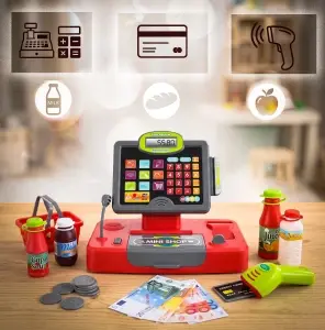 Casă de Marcat Jucărie cu Afișaj LCD, Calculator, Cititor Coduri de Bare și Accesorii, pentru Copii 3+ ani - Img 2