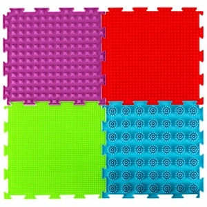 Covoras ortopedic senzorial tip puzzle, 8 elemente de 24x24cm, diferite texturi, Multicolor, Material fin/moale la atingere