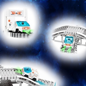 Pista Spațială de Construcție – 205 Piese, Vehicul cu Baterii și Astronauți - Img 3