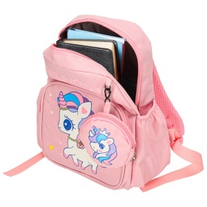 Rucsac Copii Model Unicorn, Ghiozdan de Gradinita 3+, Usor, Rezistent, cu Husa Frontala Detasabila, 30x22x11cm, Culoare Roz - Img 5