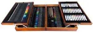 Set arta profesional complet , Pictura si Desen 174 piese – creioane, markere, vopsele, pasteluri si pensule, in cutie eleganta din lemn pliabila - Img 3