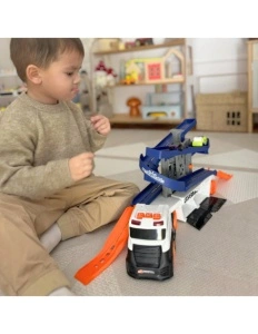 Set Camion pentru copii cu pista interactiva, Trailer de Jucarie educativ cu sunete si lumini, 2 masini incluse, 3+ ani - Img 3