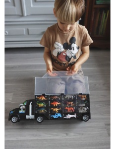 Set Camion Transportator 3 in 1– Remorca cu Compartimente, Lansator si Cutie de Depozitare, cu 6 Dinozauri, 6 Animale, Masina si Elicopter, Jucarie pentru copii, 50 cm +3 ani - Img 5