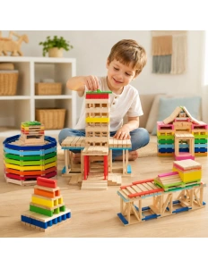 Set Cuburi de Construcție din Lemn pentru Copii, 250 Piese – Clădiri și Orașe, Jucărie Educativă, 3+ ani - Img 2