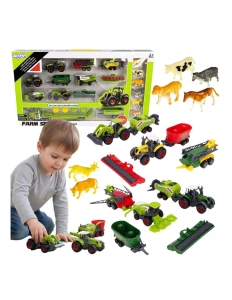 Set fermă cu tractoare și utilaje agricole – vehicule, remorci și animale, 3+ ani