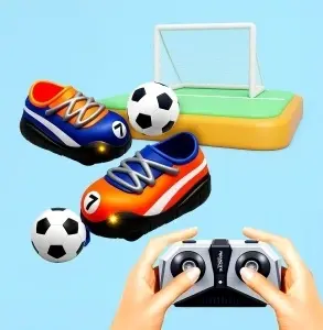 Set Joacă Fotbal 2 mașini RC în formă de pantof, telecomandate, 2 porți, minge, multicolor, 15,5x9,5x9cm - Img 9