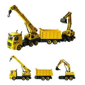 Set Macara și Camion RC cu Excavator și Basculantă – Vehicul Demontabil și Telecomandă Wireless