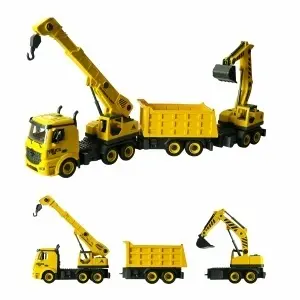 Set Macara și Camion RC cu Excavator și Basculantă – Vehicul Demontabil și Telecomandă Wireless