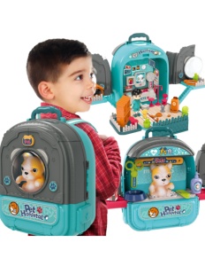 Set Spital Veterinar 3 in 1 – Rucsac Transformabil cu Catel, Papusa Doctor, Accesorii Medicale si Mobilier, +3 ani