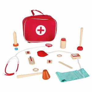 Trusă de doctor din lemn pentru copii, cu geantă, stetoscop, seringă și accesorii medicale - Img 4