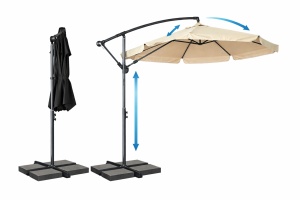 Umbrelă de Grădină și Terasă cu Braț Lateral, Reglabilă, Manivelă și Husă de Protecție – Stabilă și Rezistentă, 290cm, Culoare Negru sau Bej - Img 6