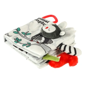 Carte senzorială moale din material textil pentru bebeluși, Cozi de animale – Bufniță, cu contraste, 6 luni+ - Img 6
