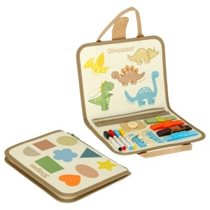 Carte senzoriala Montessori, Tabla Manipulativa Educationala, Numeroase Activitati, 6 pagini, Tematica Dinozauri - Img 3