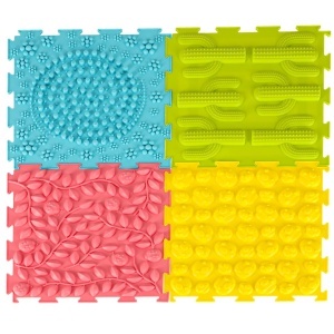 Covoras ortopedic senzorial tip puzzle, 8 elemente de 24x24cm, diferite texturi, Multicolor, Material tare/dur la atingere