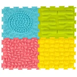 Covoras ortopedic senzorial tip puzzle, 8 elemente de 24x24cm, diferite texturi, Multicolor, Material tare/dur la atingere