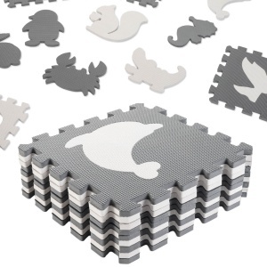 Covoras tip puzzle de joaca, Antiderapant, Amortizeaza caderile, Tematica Zoo, 90 x 90 x 1 cm, Gri - Img 6