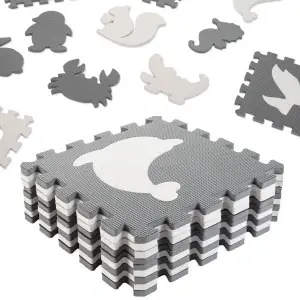 Covoras tip puzzle de joaca, Antiderapant, Amortizeaza caderile, Tematica Zoo, 90 x 90 x 1 cm, Gri - Img 6
