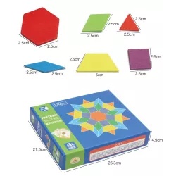 Puzzle din lemn Montessori pentru creatie cu 130 de blocuri si 24 de modele creative - Img 4