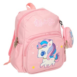 Rucsac Copii Model Unicorn, Ghiozdan de Gradinita 3+, Usor, Rezistent, cu Husa Frontala Detasabila, 30x22x11cm, Culoare Roz - Img 2