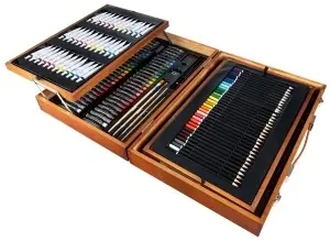 Set arta profesional complet , Pictura si Desen 174 piese – creioane, markere, vopsele, pasteluri si pensule, in cutie eleganta din lemn pliabila - Img 10