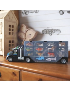 Set Camion Transportator 3 in 1– Remorca cu Compartimente, Lansator si Cutie de Depozitare, cu 6 Dinozauri, 6 Animale, Masina si Elicopter, Jucarie pentru copii, 50 cm +3 ani - Img 2