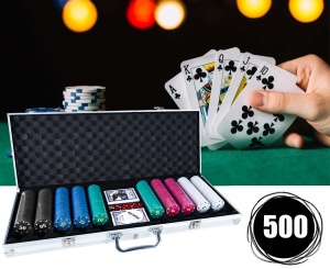 Set Poker, Craps & Blackjack cu 500 Jetoane, 2 Pachete Carti, 5 Zaruri si Jeton Dealer – Servieta Eleganta cu Cheie si Protectie din Spuma - Img 3