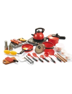 Set ustensile de bucatarie pentru copii XXL, cu aragaz, tigai, oale, alimente si accesorii, 36 piese, 3+ ani - Img 2