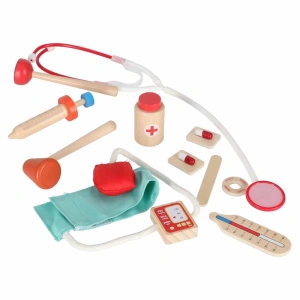 Trusă de doctor din lemn pentru copii, cu geantă, stetoscop, seringă și accesorii medicale - Img 2