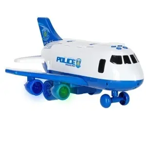 Aeronava de transport cu 3 masini de politie si semne de circulatie, Avion cu Semnale sonore si Lumini Led - Img 7