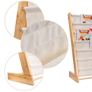 Biblioteca pentru copii – Raft carti organizare și lectură într-un singur loc pe 6 nivele, Lemn+Bumbac, 63cm x 30cm x 76,5cm - Img 3