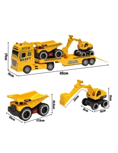 Camion de tractare cu rampă mobilă – set cu autobasculantă și excavator, lumini și sunete, 3+ ani - Img 5