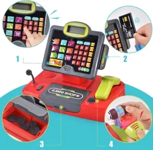 Casă de Marcat Jucărie cu Afișaj LCD, Calculator, Cititor Coduri de Bare și Accesorii, pentru Copii 3+ ani - Img 6
