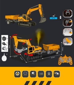 Excavator pe senile cu Basculanta, control de la distanta, efect de fum, lumini si accesorii interschimbabile, 3+ Ani - Img 11