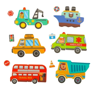 Puzzle magnetic Mijloace de transport, carte cu tablă magnetică, 66 piese și 6 cartonașe model - Img 5