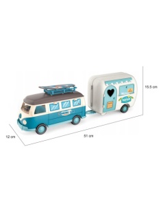 Rulota Retro, Jucarie Interactiva de Turism cu Lumini si Sunete – Usi Deschise, Remorca, Placa de Surf si Autocolante, de la 3 ani - Img 7