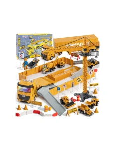 Set de construcție interactiv 6 în 1 – camion cu macara, vehicule și accesorii, 3+ ani