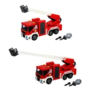 Set de construit camion de pompieri cu scară mobilă, șurubelniță cu vârfuri schimbabile, lumini și sunete realiste.+3 ani, Rosu