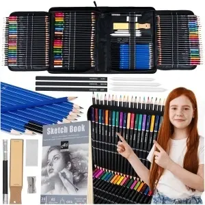 Set Desen Profesional 144 piese – creioane grafit si colorate, carbune, Accesorii, Caiet de schite 20 pagini A5 - Img 9