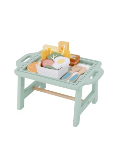 Set Joaca mic dejun din lemn – 26 piese, cu masuta de servire, croissant, ou, legume, tacamuri – joc de rol, 3+ ani - Img 9