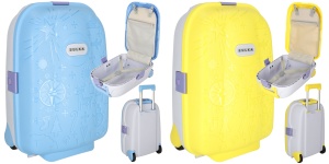 Troler pentru Copii cu Roți Silențioase și Mâner Reglabil, Galben & Albastru – 43 cm