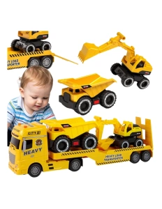 Camion de tractare cu rampă mobilă – set cu autobasculantă și excavator, lumini și sunete, 3+ ani - Img 2