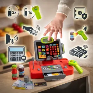 Casă de Marcat Jucărie cu Afișaj LCD, Calculator, Cititor Coduri de Bare și Accesorii, pentru Copii 3+ ani - Img 3