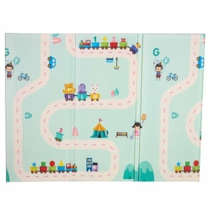 Covoras educativ de joaca din Spumă XPE- Față dublă, antiderapant, tematica Urs Panda si Parc Distractie, Pliabil, 200x180x1cm - Img 3