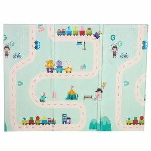 Covoras educativ de joaca din Spumă XPE- Față dublă, antiderapant, tematica Urs Panda si Parc Distractie, Pliabil, 200x180x1cm - Img 3
