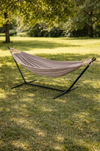 Hamac dublu de Gradina cu Suport, Cadru metalic, Inaltime ajustabila, Pentru 2 persoane, 200x160cm, Greutate suportata 150 kg - Img 5
