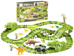 Pistă Mașini Dinozaur – 240 Segmente Flexibile pentru Auto Asamblare, Tuneluri și Figurine Incluse - Img 2