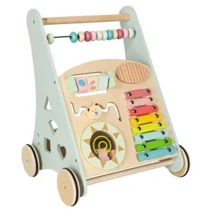 Premergător din Lemn cu Abac, Sortator de Forme și Blocuri Colorate – Jucărie Educațională Montessori pentru Copii 12+ luni - Pusher - Img 7