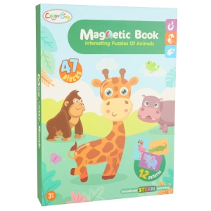 Puzzle magnetic Animale de Safari, carte cu tablă magnetică, 47 piese și 6 cartonașe model - Img 6