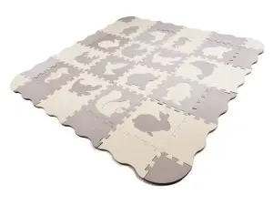 Puzzle Spumă EVA din 36 piese pentru Copii – Covoraș Interactiv 150x150 cm cu Elemente Detașabile, Gri & Bej - Img 5